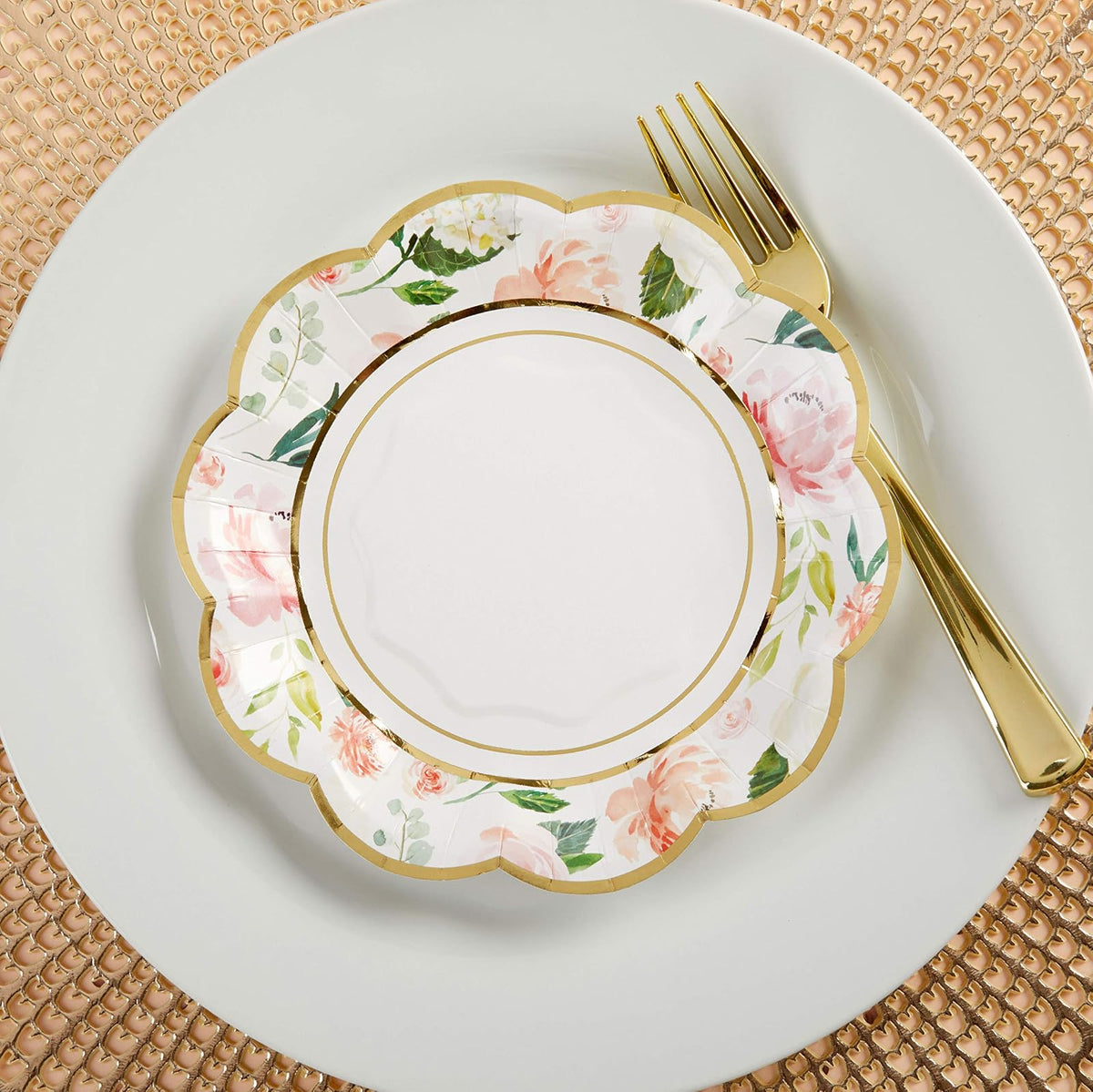 Kate Aspen Pink Floral 7 pulgadas. Platos de papel decorativos de primera calidad (350 g/m² de peso, juego de 16), perfectos para despedidas de soltera y bodas,