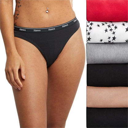 Hanes Originals - Paquete de Bragas elásticas de algodón Transpirable, Paquete de 6 Tanga para Mujer