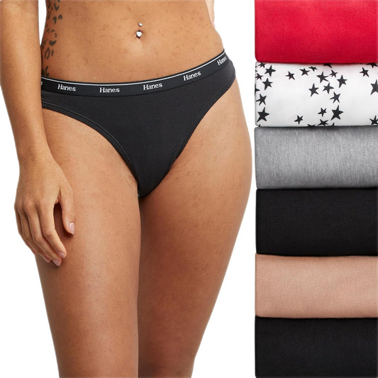 Hanes Originals - Paquete de Bragas elásticas de algodón Transpirable, Paquete de 6 Tanga para Mujer