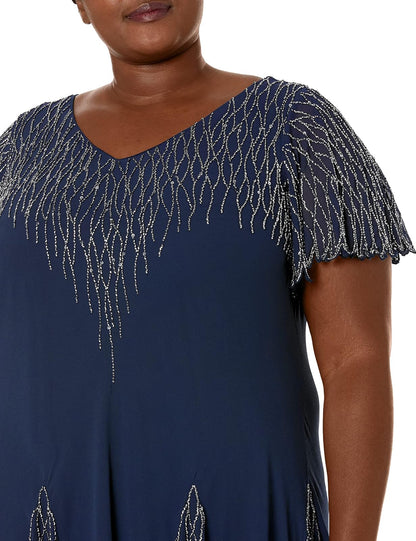 J Kara Vestido Corto con Cuentas de Talla Grande Vestido para ocasión Especial Mujer