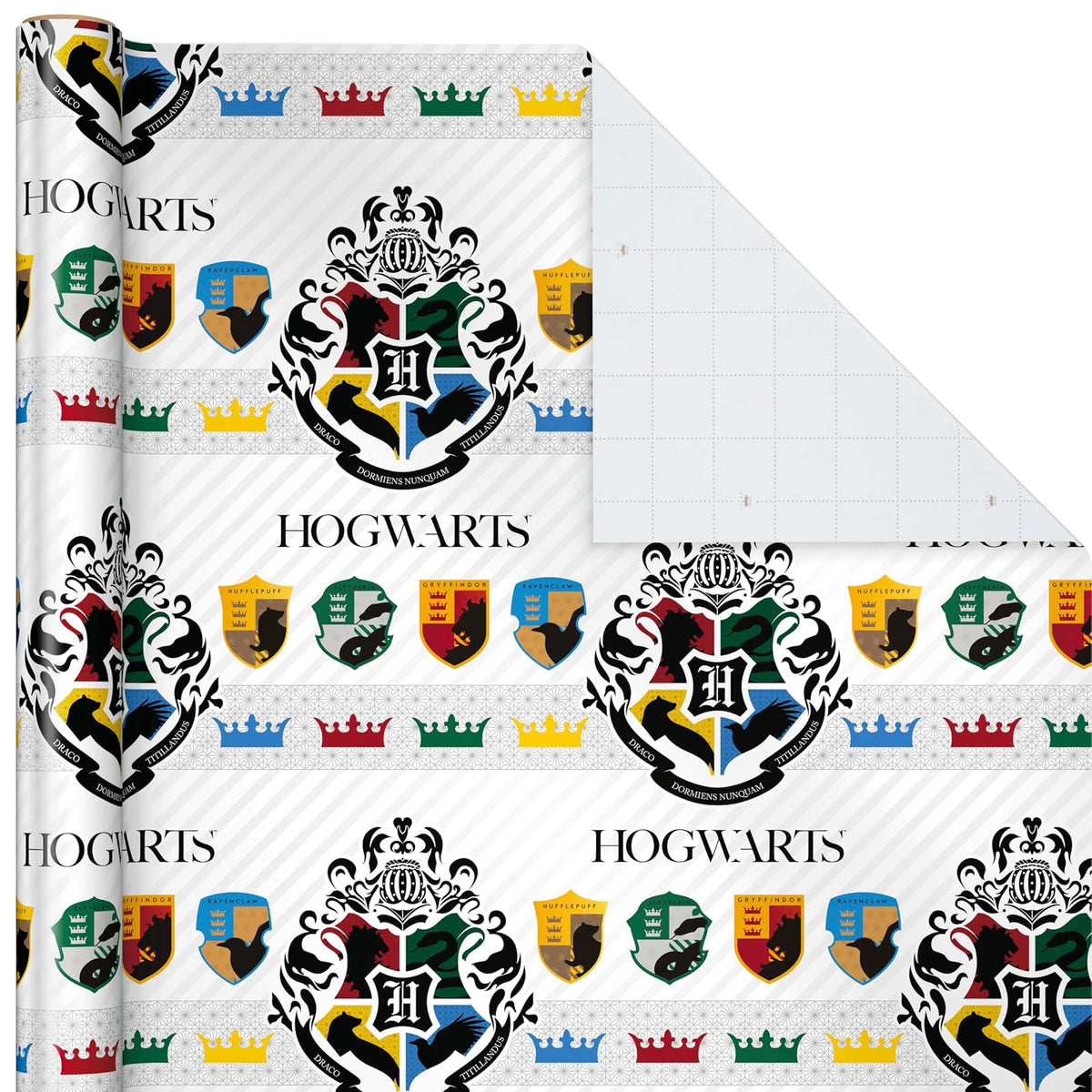Hallmark Harry Potter - Papel de regalo con líneas de corte en el reverso (paquete de 3: 60 pies cuadrados, mapa del merodeador, escudo de Hogwarts) para cumpleaños, graduaciones, Navidad, día de San Valentín