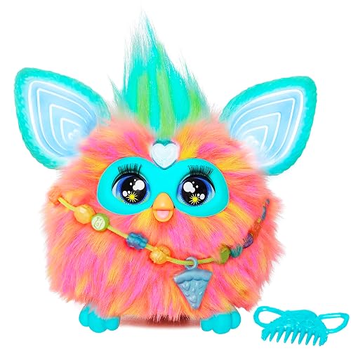 Furby Coral, 15 Fashion Accessories, Interactive Plush Toys for 6 Year Old Girls & Boys & Up, Voice Activated Animatronic