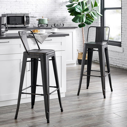 AC Pacific - Taburetes de Bar industriales Modernos de Metal con Elegante Respaldo bajo, Acabado Mate y Tapas de Goma para Patas de Cocina, Juego de 2, Asiento contemporáneo de encimera de 30