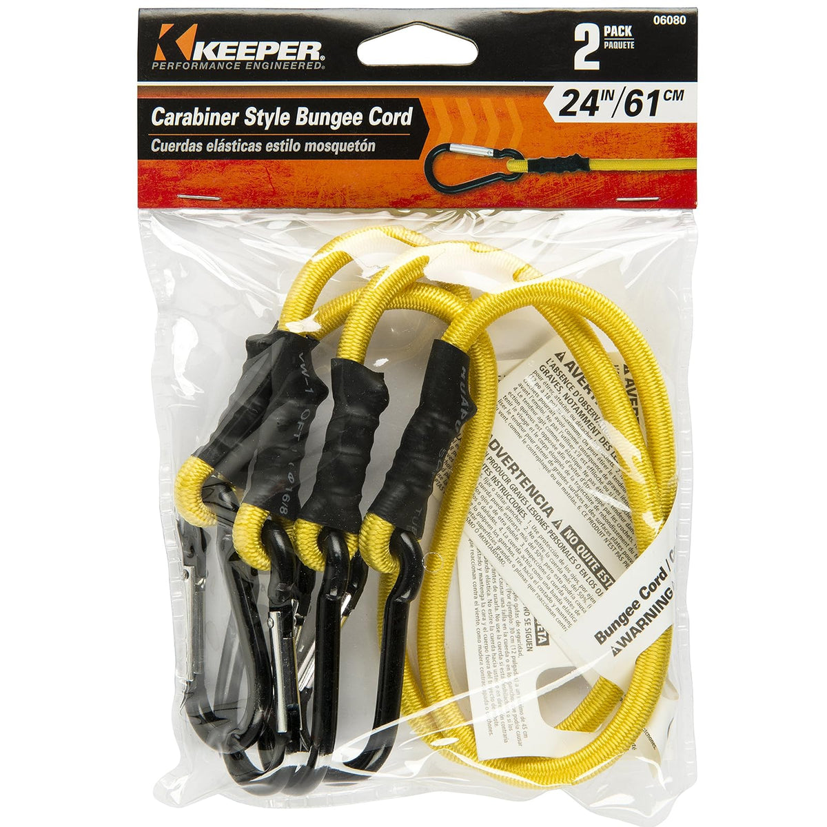 Keeper - Cordón elástico de mosquetón de 24 Pulgadas, Paquete de 2 Unidades, Resistente a los Rayos UV y a la Intemperie