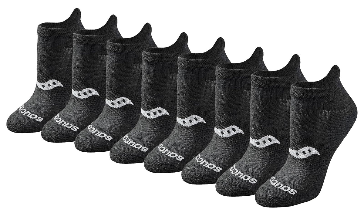 Saucony Calcetines Deportivos Heel Tab para Mujer - M - Negro sólido (8 pares)