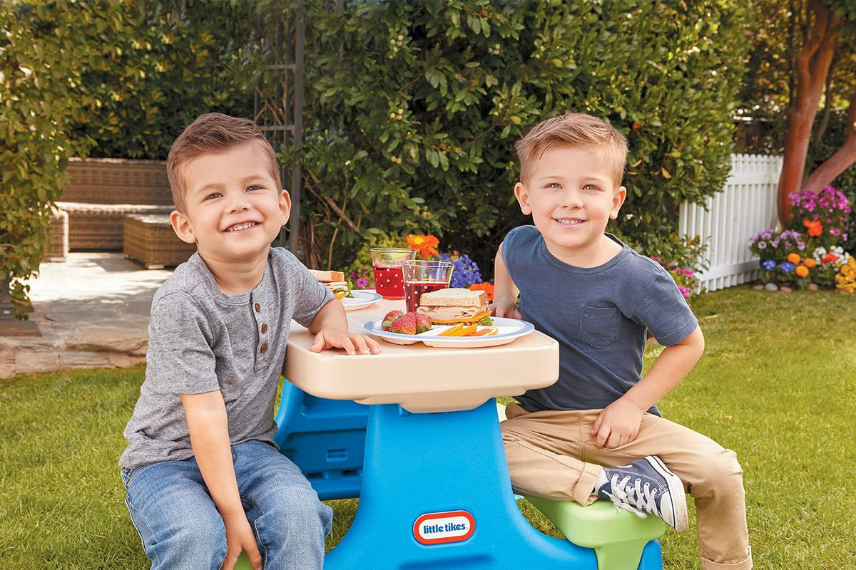 Little Tikes Easy Store Picnic Table with Umbrella, Multicolor, 42.00''L x 38.00''W x 19.75''H