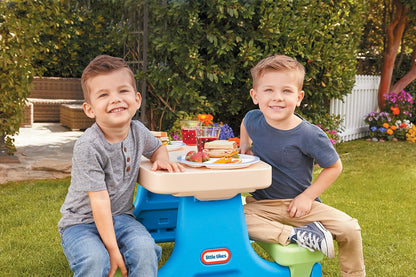 Little Tikes Easy Store Picnic Table with Umbrella, Multicolor, 42.00''L x 38.00''W x 19.75''H