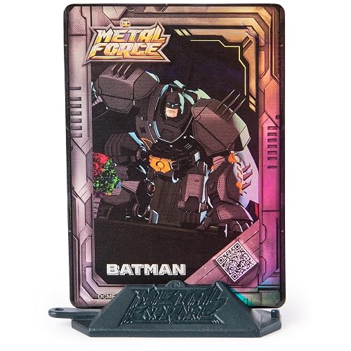 DC Comics figura de acción de Batman de la colección Metal Force de 15 cm con minifigura de 10 cm, bláster y traje de armadura integrados, juguetes de superhéroes para niños y niñas a partir de 4 años