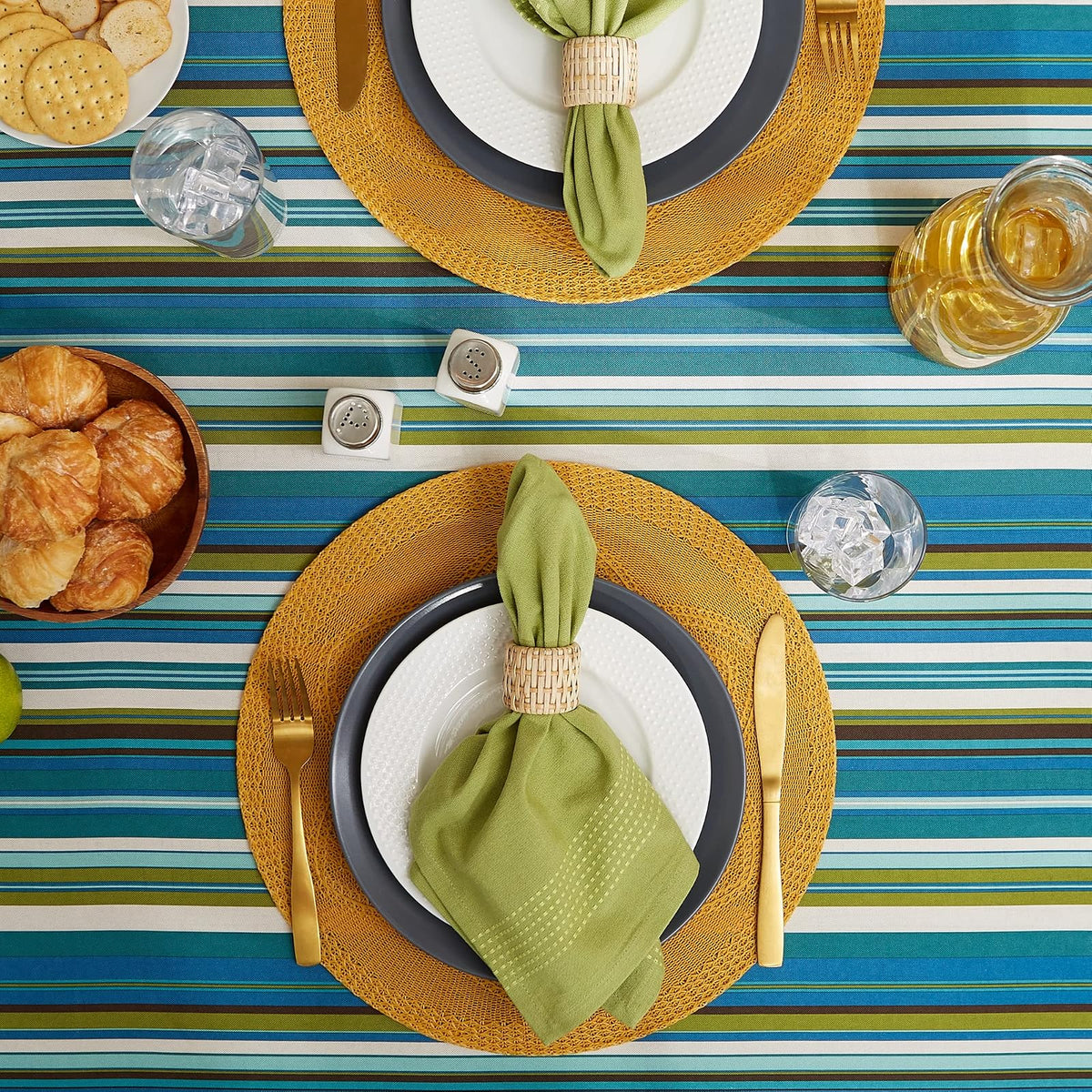DII Summer Stripe - Colección de Mesa con Cierre para Exteriores, Multiusos, Lavable a máquina, Mantel Redondo de 60 Pulgadas, Playa