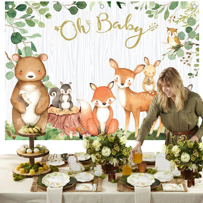 Kate Aspen Woodland - Decoración para baby shower, telón de fondo para fotos, foto y cabina de fotos, decoración de guardería