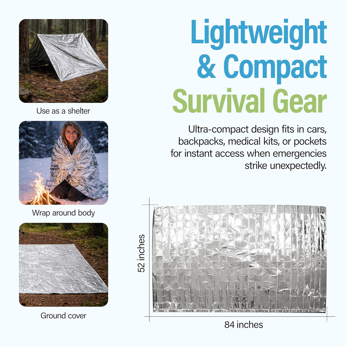Primacare CB-6841-CS Emergency Foil Mylar Thermal Blanket, 82" Length x 54" Width (Pack of 10)