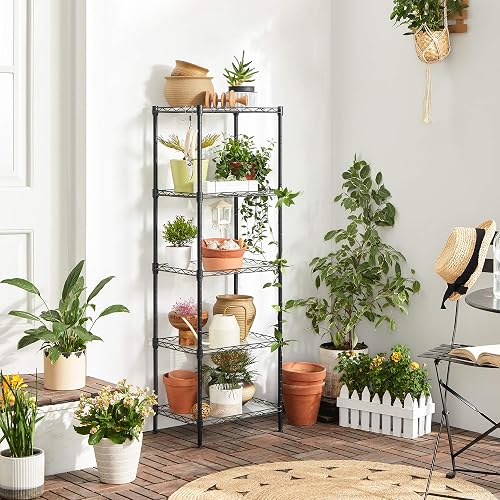 SONGMICS Estantería de Cocina, Estantería de 5 Niveles, 8 Ganchos, 30 x 40 x 121 cm, Metal, Altura Ajustable, Negro MLGR115B01V1