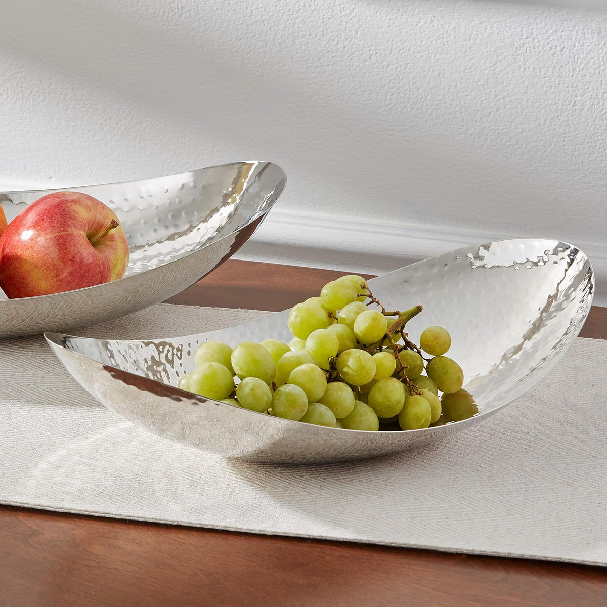 Elegance Hammered - Frutero ovalado de acero inoxidable de 14-1/2 x 8 pulgadas