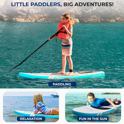 SereneLife - Tabla de Remo Inflable para niños de 7 pies 9 Pulgadas, Sup para jóvenes con Bomba de acción única, Paleta Ajustable y Mochila, diseño Estable de 30 Pulgadas de Ancho con Almohadilla de