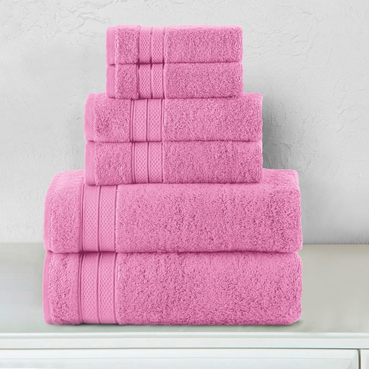 Elegant Comfort - Juego de toallas de lujo de 6 piezas, 100% algodón turco suave prémium, diseño de tres líneas de popurrí, 2 toallas de baño, 2 toallas de mano y 2 toallas de lavado, juego de toallas