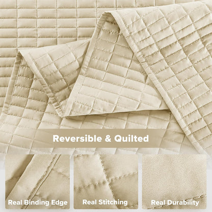Comfort Spaces - Edredón Queen para todas las estaciones, colcha de color marfil con diseño de costura de doble cara, manta de verano suave a juego, colcha de la colección Kienna (102 x 118 pulgadas),