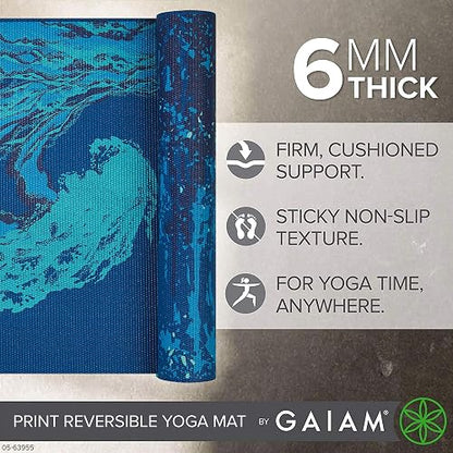 Gaiam - Tapete de yoga de alta calidad, reversible, extra grueso, antideslizante, para ejercicios y ejercicios de fitness, para todo tipo de yoga, pilates y entrenamientos en el piso (68 x 24 x 6 mm