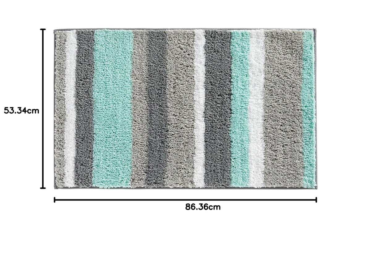 InterDesign Stripz Alfombra de Microfibra, para baño, 86.36 cm x 53.34 cm, Color Menta/Gris