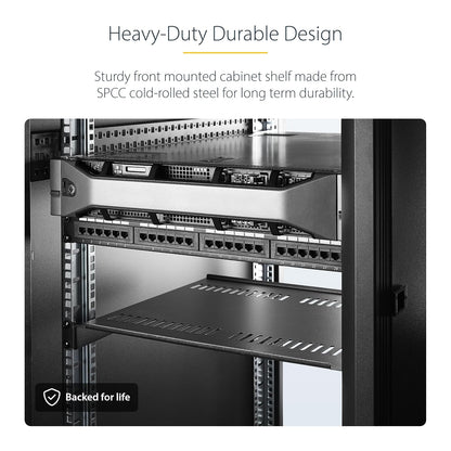 StarTech.com Estante para Rack de 1U para servidores - Bandeja Universal con ventilación para Rack y gabinete de Equipos de Red de 19 Pulgadas - Diseño Duradero - Capacidad de Peso de 25 kg - 12