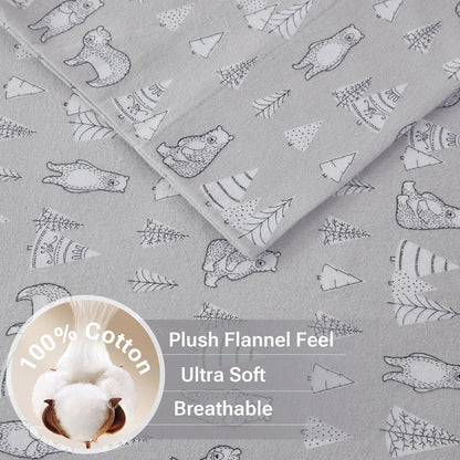 True North by Sleep Philosophy - Sábana de Franela cálida 100% algodón, diseño de Estrellas de Animales con Estampado novedoso, Bonito Juego de Ropa de Cama Ultra Suave para Clima frío, tamaño