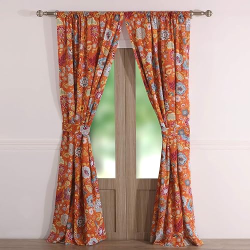 Greenland Home Astoria Paneles de Cortina, Conjunto de 4 Piezas, Forradas con ataduras, 160 cm de Largo, Naranja