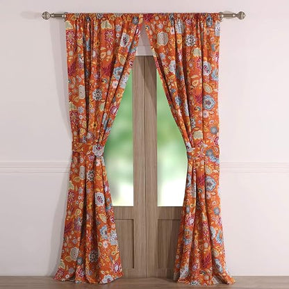 Greenland Home Astoria Paneles de Cortina, Conjunto de 4 Piezas, Forradas con ataduras, 160 cm de Largo, Naranja