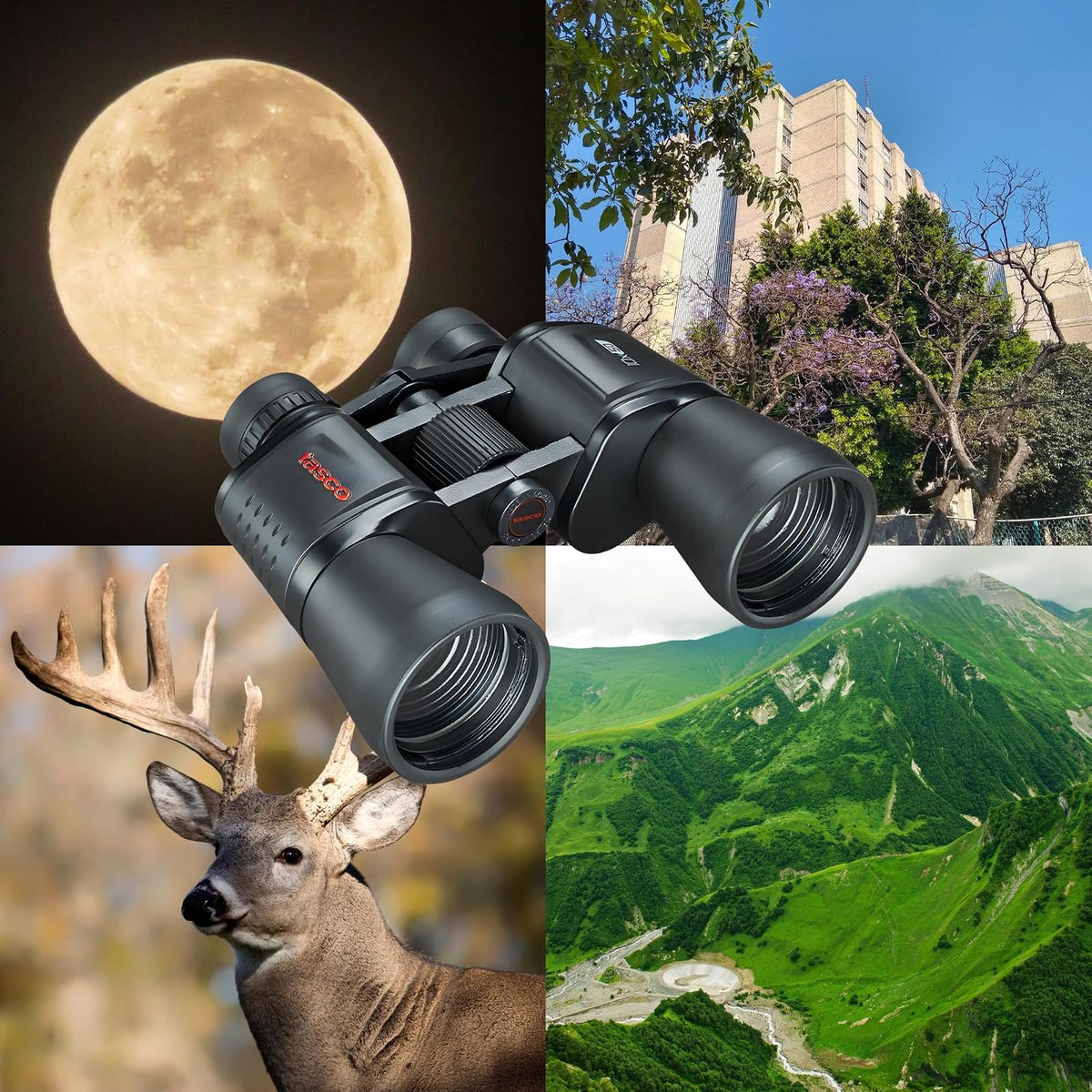 Tasco Binoculares Essentials Porro 10x50 mm. Prismático con Alcance de visión de hasta 1000 Metros, Negro, para Uso Astronómico y Terrestre
