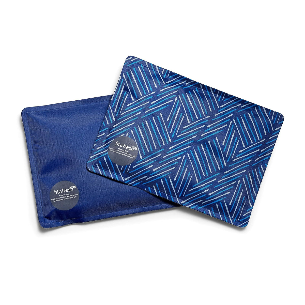 Fit & Fresh Cool Coolers - Paquetes de hielo suaves reutilizables y flexibles, 2 unidades, tela de dibujo azul marino y azul