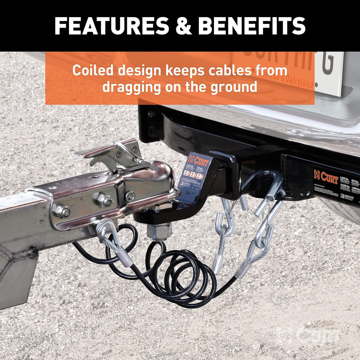 CURT Cables de Seguridad para Remolque con Revestimiento de Nylon 80176, 42", Paquete de 2, Negro
