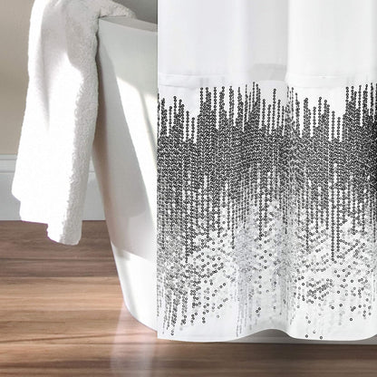 Lush Decor Cortina de Ducha con Lentejuelas , Color Blanco y Negro, 72 x 70 Pulgadas