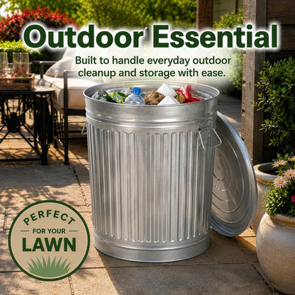 cubeta de basura de acero galvanizado redondo jardinizado, de 7 galones con tapa, cubeta de metal duradero para uso en patio, césped, jardín y patio, bote de basura resistente a la intemperie para