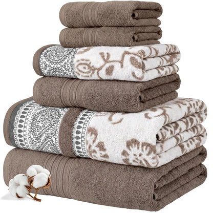Modern Threads - Juego de 6 Piezas, 2 Toallas de baño, 2 Toallas de Mano, 2 paños de baño teñidos de Jacquard/Toallas sólidas, Ofelia orquídea - Mediano - Cervatillo