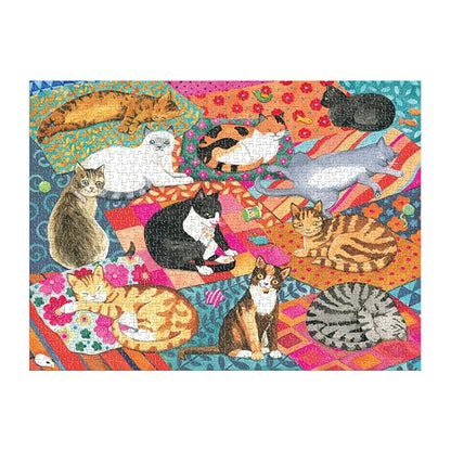 Galison Lounging Cats - Rompecabezas de 1000 Piezas con Hermosas Obras de Arte de una Variedad de Amigos felinos descansando en Coloridos edredones