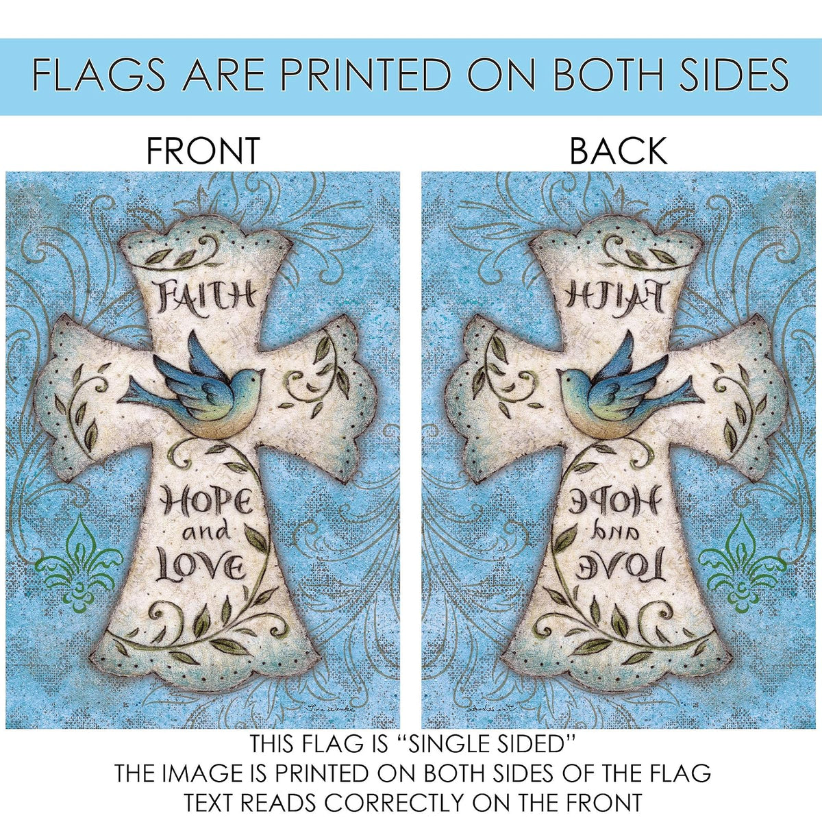 Toland Home Garden Hope and Love 12.5 x 18 Inch Decorative Blue Bird Religious Cross Easter Faith Garden Flag