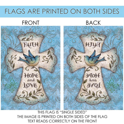 Toland Home Garden Hope and Love 12.5 x 18 Inch Decorative Blue Bird Religious Cross Easter Faith Garden Flag
