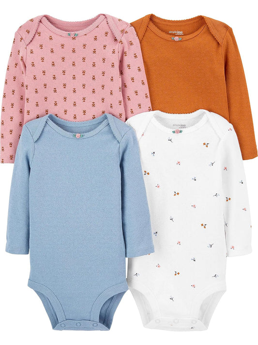 Simple Joys by Carter's 4-pack Long-sleeve Pointelle Bodysuits Body bebés niñas