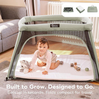 Babymoov Moov & Comfy Cuna de Viaje y Corral 3 en 1, Cama Portátil para Bebé, Bassinet y Playard para Casa, Viajes, Siestas y Juego, Práctico para Uso Diario, Verde Salvia