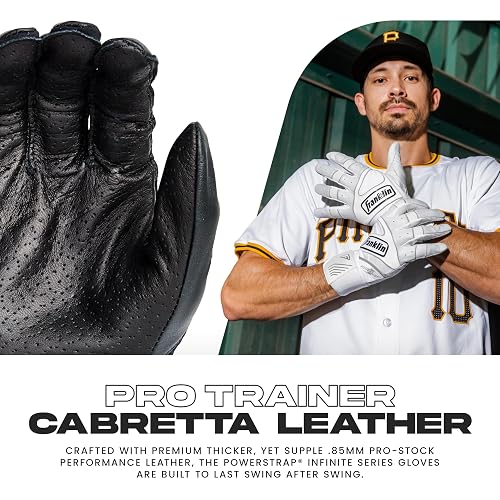 Franklin Sports MLB Guantes de bateo – Infinite Powerstrap béisbol + Softball Guantes de bateo de puño Largo – Guantes de práctica de Jaula para Adultos + jóvenes duraderos – Muñeca Reforzada + Piel
