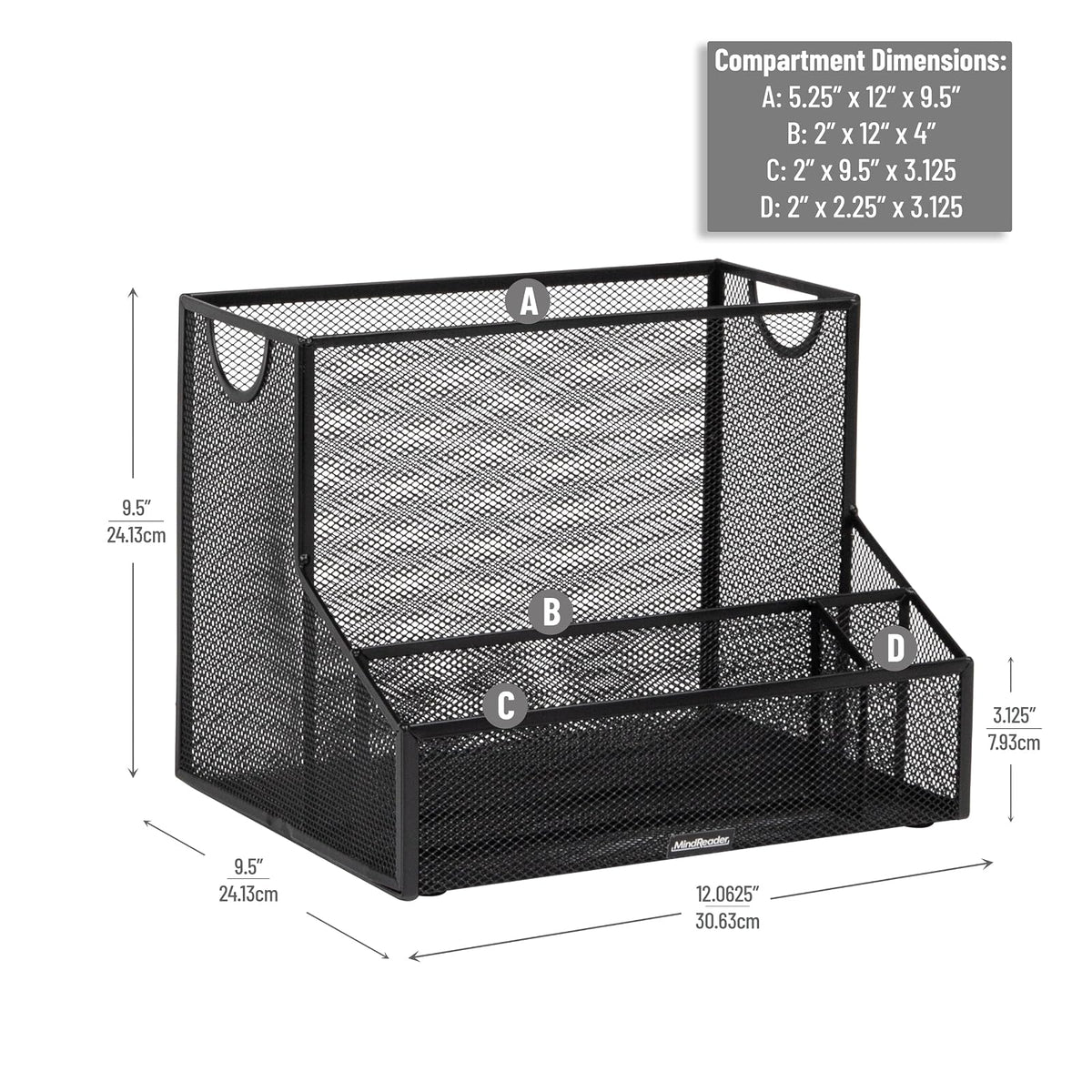 Mind Reader Desktop Organizer, Vertical File Storage, Letter Size, Office, Metal Mesh, 12.15"L x 9.5"W x 9.5"H, Black
