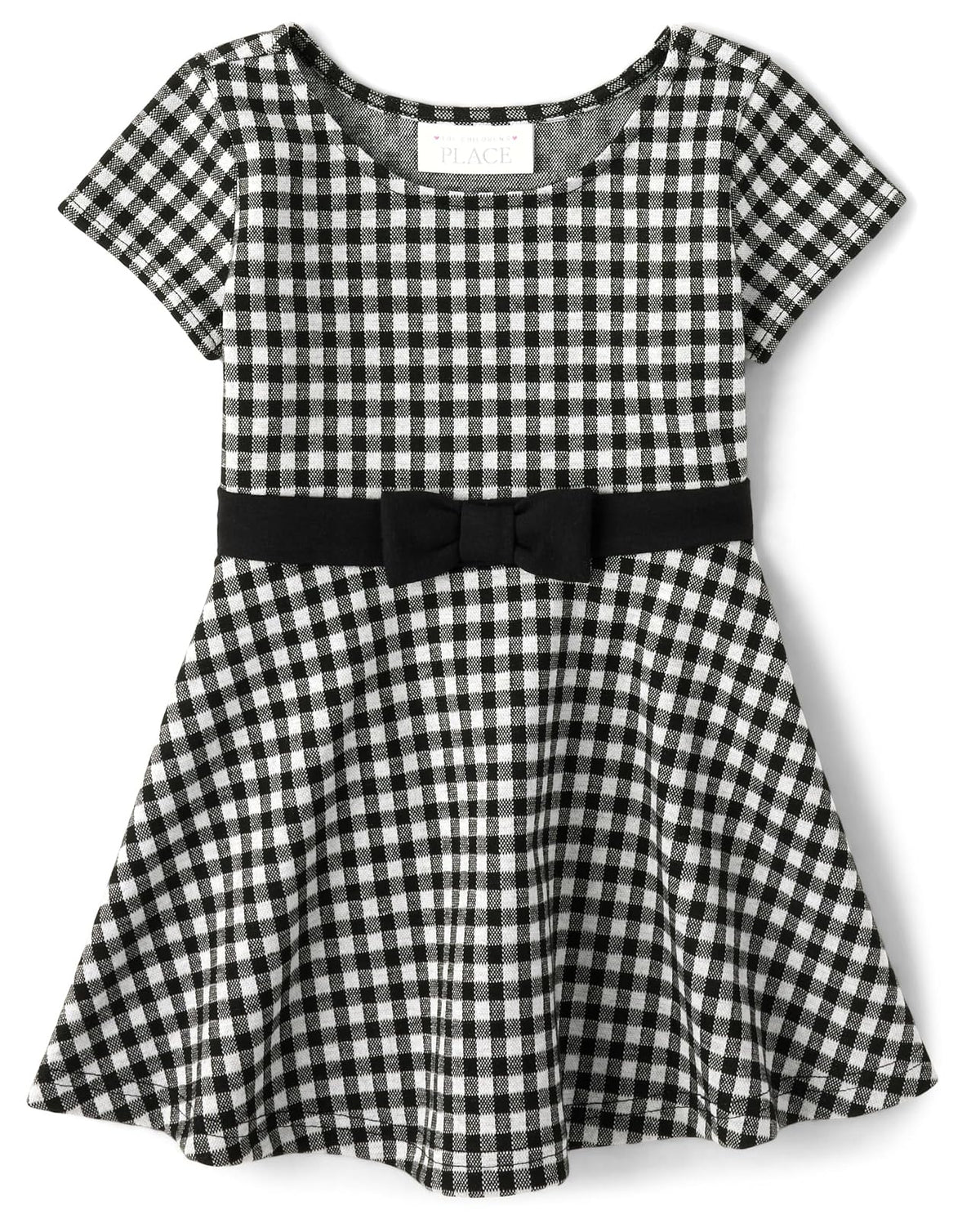 The Children's Place Vestido Elegante de Manga Abombada para Niña, Cuadros Rosa - negro y blanco (Black and White Gingham) - 5 Años