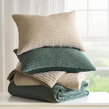 Greenland Home Velvet Crush - Juego de Colcha de Felpa Chenilla Texturizada, Edredón Acolchado, Ropa de Cama, 2 Piezas, Tamaño Individual, Bosque Verde