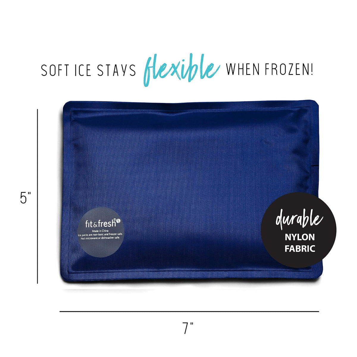 Fit & Fresh Cool Coolers - Paquetes de hielo suaves reutilizables y flexibles, 2 unidades, tela de dibujo azul marino y azul
