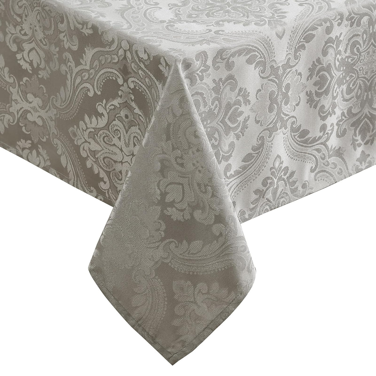Elrene Home Fashions Caiden Elegance - Mantel de Damasco Resistente al Agua y Manchas - Plata - 177.8 x 132.1 cm (Rectangular)