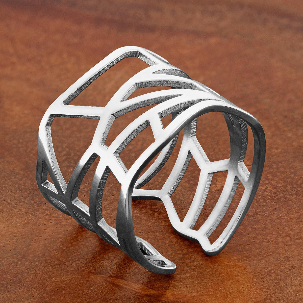 ELYA Polished Geometric Stainless Steel Open Ring