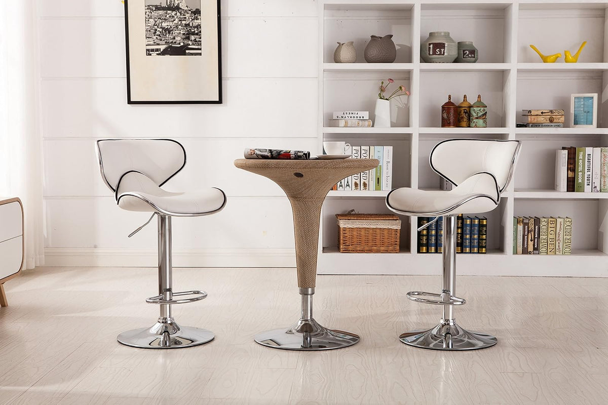Roundhill Furniture Masaccio - Taburete Giratorio Ajustable de Piel sintético Acolchado con Base cromada, Juego de 2, Color Blanco