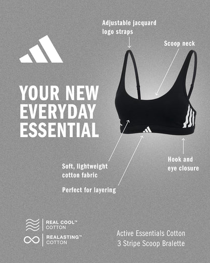 adidas 3 Stripes Active Essentials Cotton Scoop Bralette with Removable Cookies Sujetador Mujer
