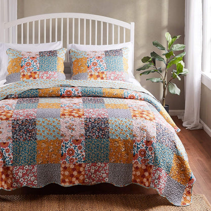 Barefoot Bungalow Carlie Floral Multicolor Juego de edredón Reversible, Tamaño 3 Piezas King, Retazos de calicó
