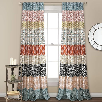 Lush Decor Par de Cortinas de Ventana de Rayas Bohemias Coloridas con diseño Atrevido, 52 Pulgadas de Ancho x 84 Pulgadas de Largo, Turquesa y Naranja