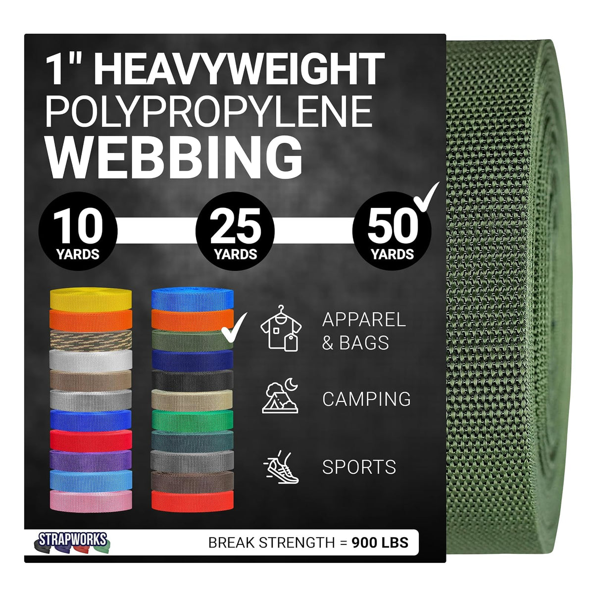 Strapworks Correa de Polipropileno de Alta Resistencia para Reparaciones - Olive Drab - 1" x 50 yard