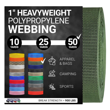 Strapworks Correa de Polipropileno de Alta Resistencia para Reparaciones - Olive Drab - 1" x 50 yard